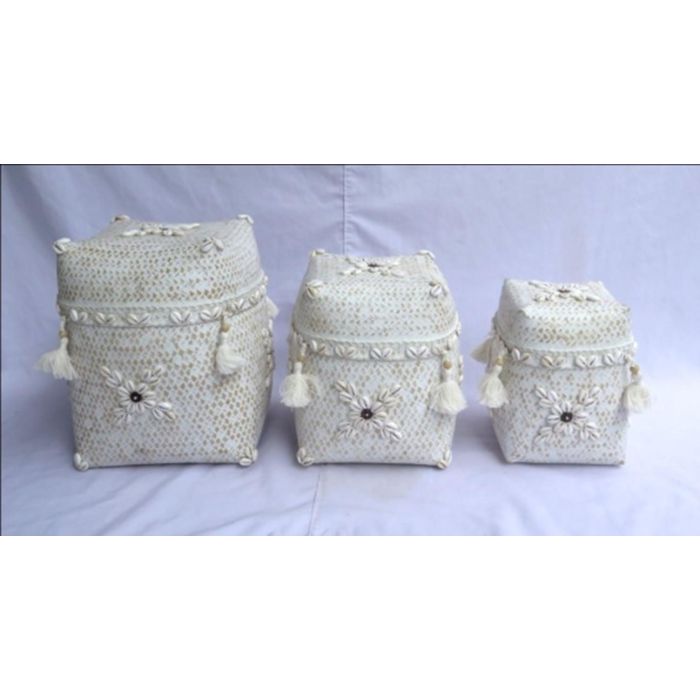 Cesta Balines DKD Home Decor Blanco 28 x 27 x 28 cm Set de 3