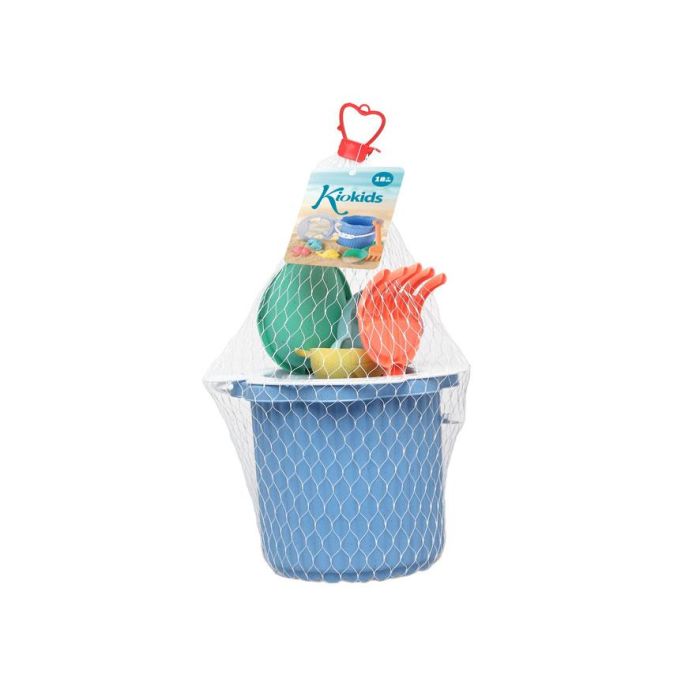 KioKids Set De Cubo De Playa Azul Para Bebés Con 7 Piezas En Polipropileno Y Trigo