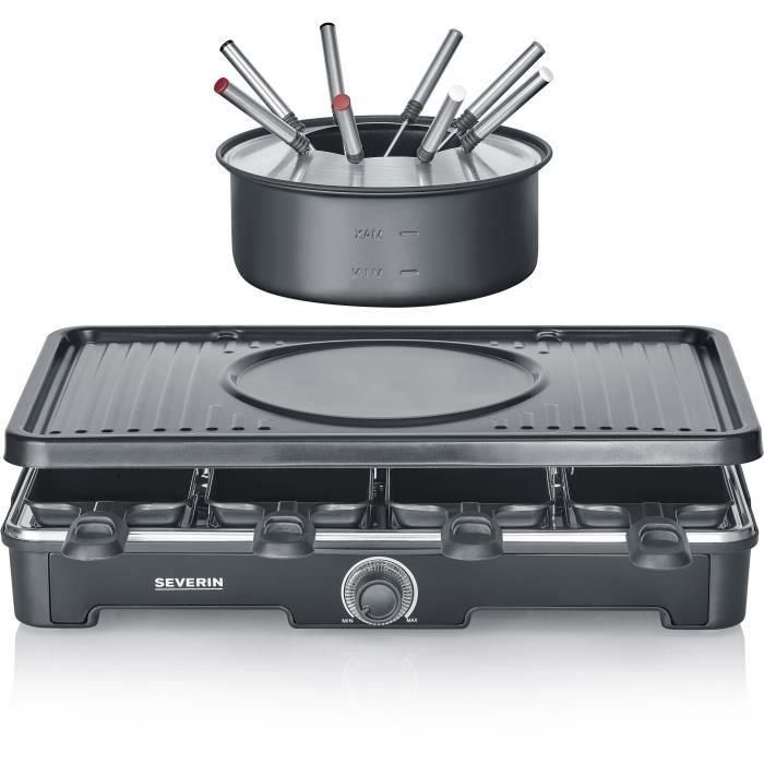 Severin RG2347 Raclette y Fondue Combo para 8 personas con Caquelon, 8 Tenedores y 8 Espátulas - Negro 2