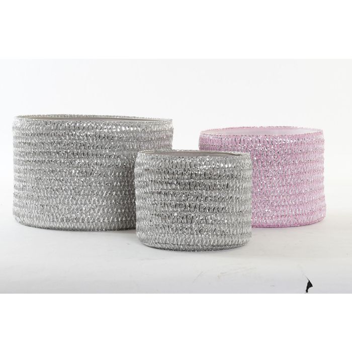 DKD Home Decor Cesta Set de 3 Piezas Rosa Gris 27 x 27 x 17 cm 3 DKD Home Decor Cesta Set de 3 Piezas Rosa Gris 27 x 27 x 17 cm 3