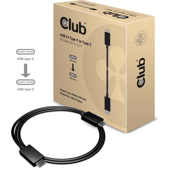 Club3D Kabel USB 3.1 Typ C 0.8m PowerDelivery St/St 2