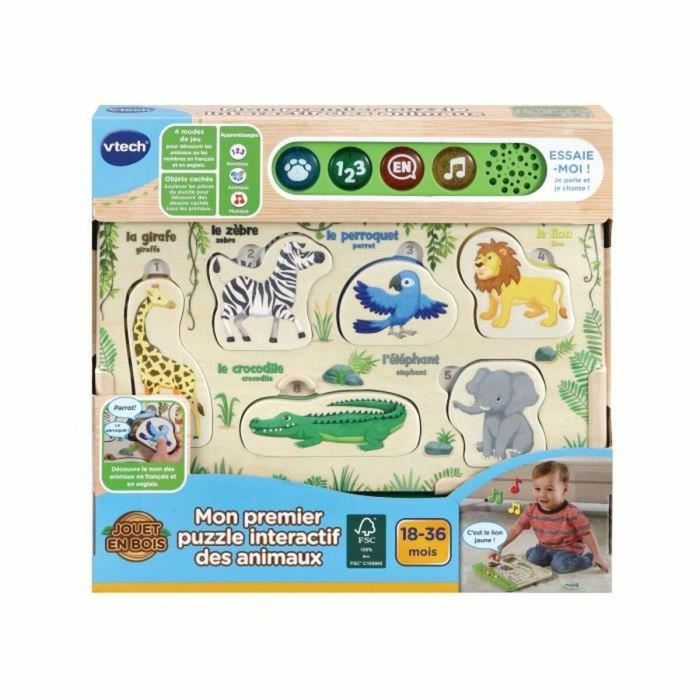 VTECH BABY - Mi primer rompecabezas interactivo de animales - Juguete de madera FSC 1 VTECH BABY - Mi primer rompecabezas interactivo de animales - Juguete de madera FSC 1