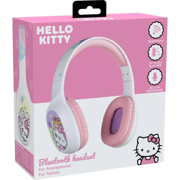 Konix Auriculares Inalámbricos Bluetooth 5.3 Hello Kitty, 30h Batería, Blanco y Rosa, PC Smartphone Tablet