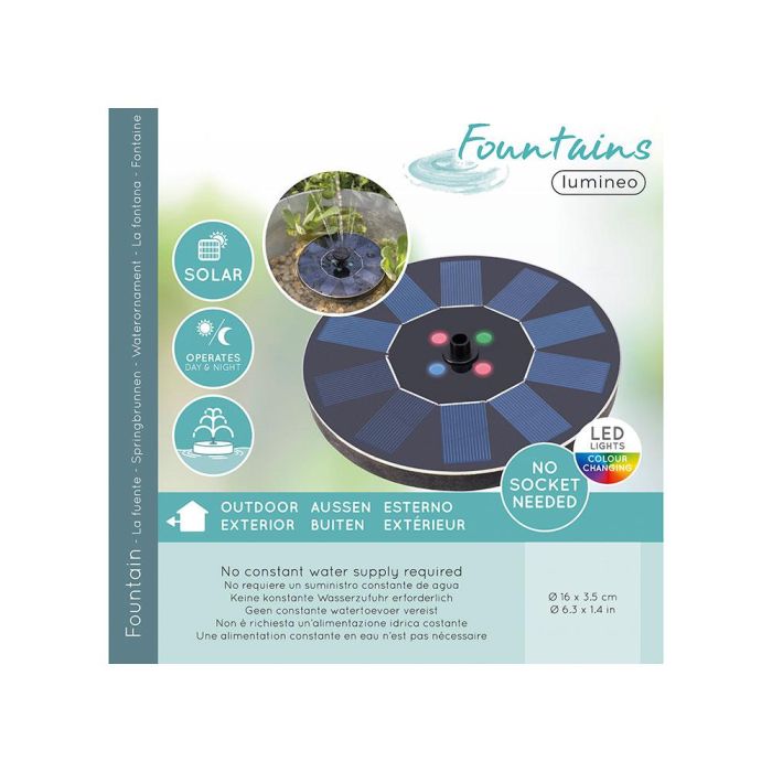 Lumineo Fuente Solar de Jardín Luz LED RGB Plástico IP-68 Ø16 x 3,5 cm 1