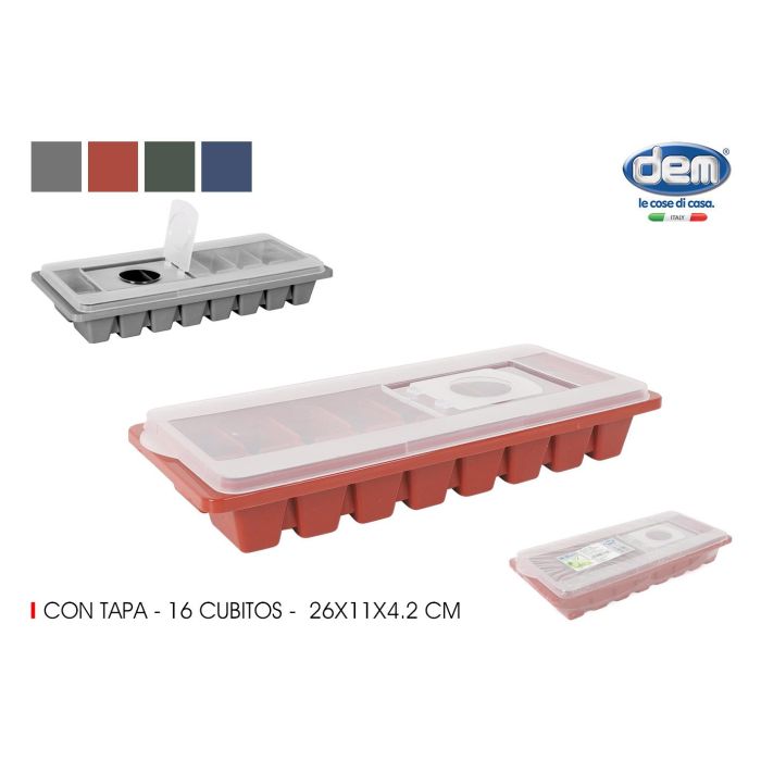 Dem Cubitera con Tapa para 16 Cubitos de Hielo - 26 x 11 x 4,2 cm (24 Unidades)
