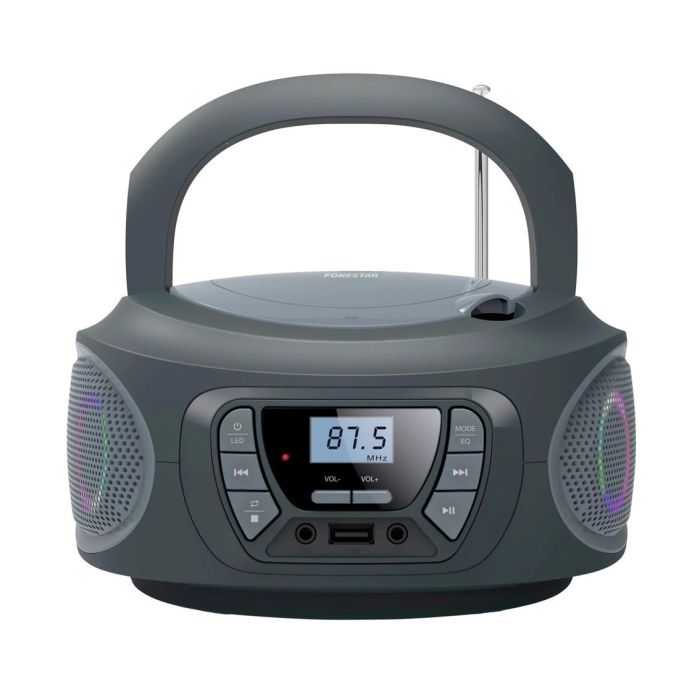 Fonestar BOOM-ONE-G Radio CD Portátil con USB Bluetooth 5.0 FM Entrada Auxiliar MP3 Lector CD Carga Superior Graves Potentes 13W Gris
