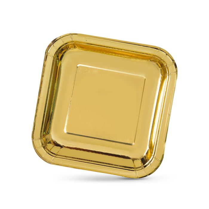 Set de 10 platos de cartón oro cuadrados 23 cm Algon (18 Cajas) 1 Set de 10 platos de cartón oro cuadrados 23 cm Algon (18 Cajas) 1