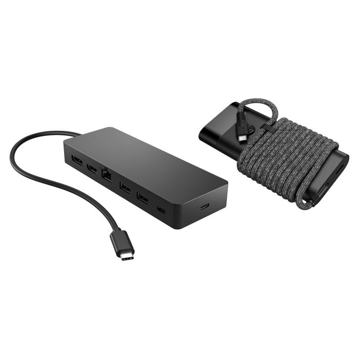 HP Hub y Cargador Universal USB-C Combo, Multiporta para PC con USB-C, Soporta Doble Pantalla 4K HDMI y DisplayPort 1