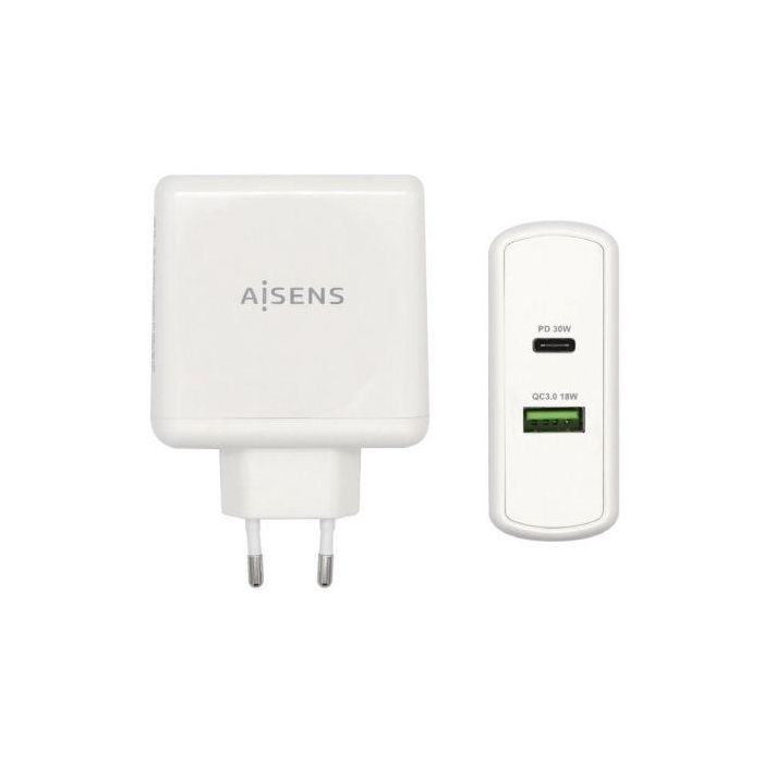 Aisens Cargador USB-C 48W con Puertos USB-C PD3.0 30W y USB-A QC3.0 18W, Blanco 0 Aisens Cargador USB-C 48W con Puertos USB-C PD3.0 30W y USB-A QC3.0 18W, Blanco 0