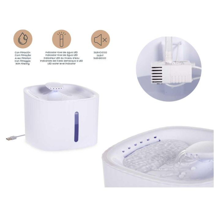 Mascow Fuente para Mascotas 19.5x13.5x19.5 cm Blanca Plástico 3L con Filtración Silenciosa y Cable USB (Set de 4) 3