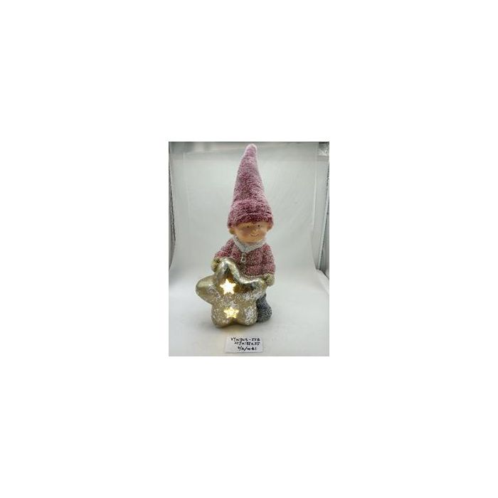 DKD Home Decor Figura Navidad Tradicional de Niños Magnesia LED Rojo Blanco Dorado 18.5x55x25.5 cm (2 Unidades) con 3 Pilas AAA 1