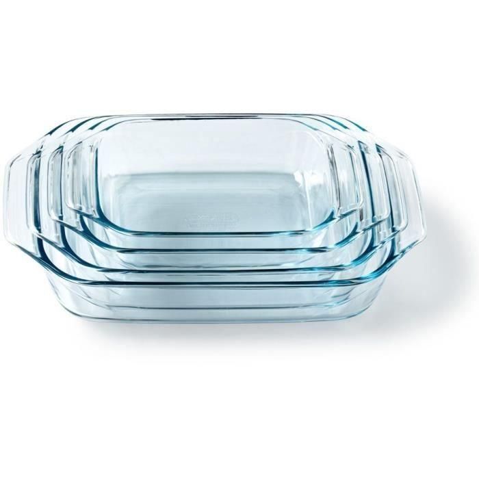 Pyrex PYR3426470297912 Juego de 4 Fuentes para Horno de Vidrio Rectangular, 27/31/35/39 cm
