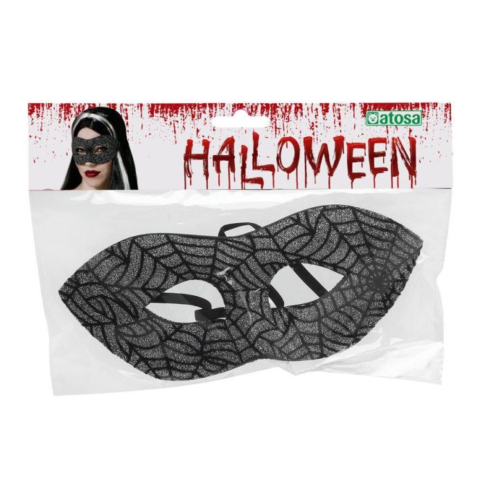 Antifaz Halloween Negro Brillante Araña Mujer Adulto 1