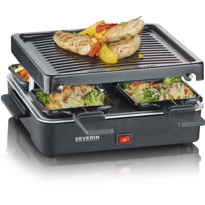 SEVERIN Raclette Grill 4 personas compacto, fácil de almacenar, ideal para hogares pequeños, superficie de cocción 21 x 21cm, RG 2370 SEVERIN Raclette Grill 4 personas compacto, fácil de almacenar, ideal para hogares pequeños, superficie de cocción 21 x 21cm, RG 2370