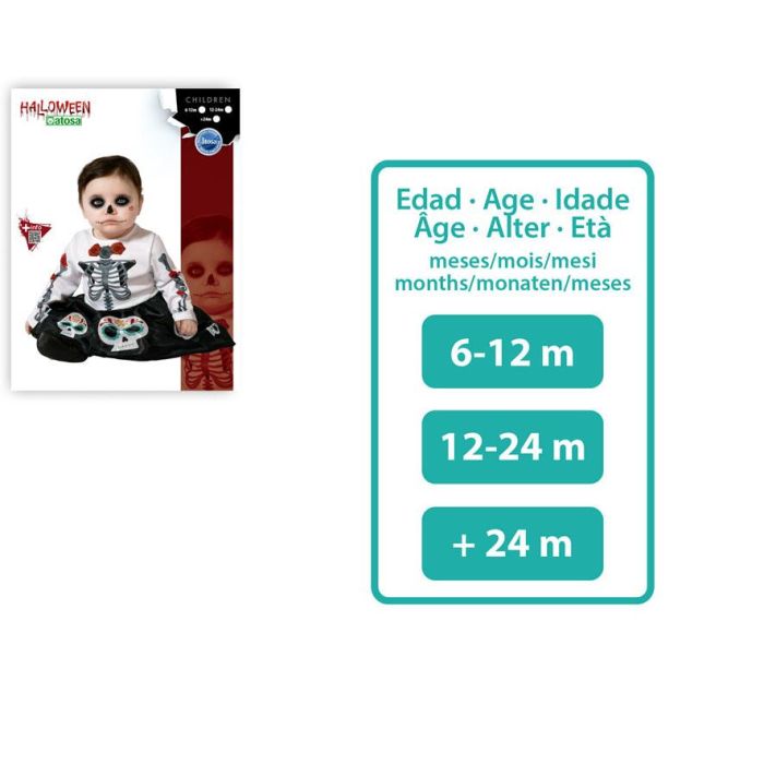 Disfraz Vestido Esqueleto Mexicano Poliéster para Niña Bebé 12-24 Meses Color Blanco con Falda Corta y Detalles Día de Muertos para Halloween 1 Disfraz Vestido Esqueleto Mexicano Poliéster para Niña Bebé 12-24 Meses Color Blanco con Falda Corta y Detalles Día de Muertos para Halloween 1