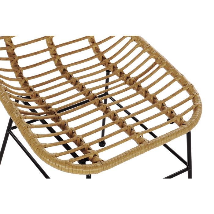 DKD Home Decor Silla Terraza Y Jardin Natural Negro 56 x 91 x 49 cm Ratan Sintetico Metal