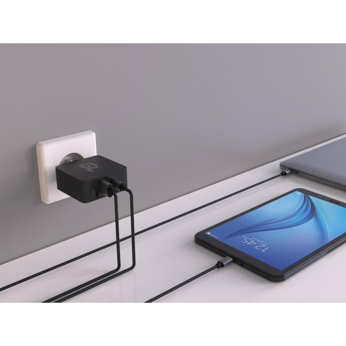 Green Cell Cargador 45W 2-Puertos USB-C/USB 3.0 QC3.0 con Cable USB-C de 2m Negro 1