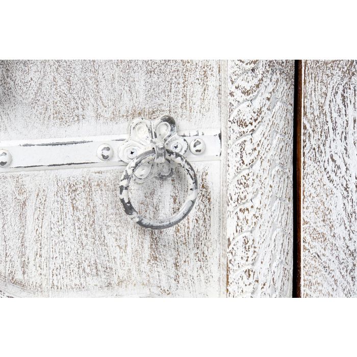 DKD Home Decor Mueble TV Árabe Decapado Hecho a Mano de Mango/Metal Blanco 160x40x65 cm con 2 Puertas y 1 Estante 2