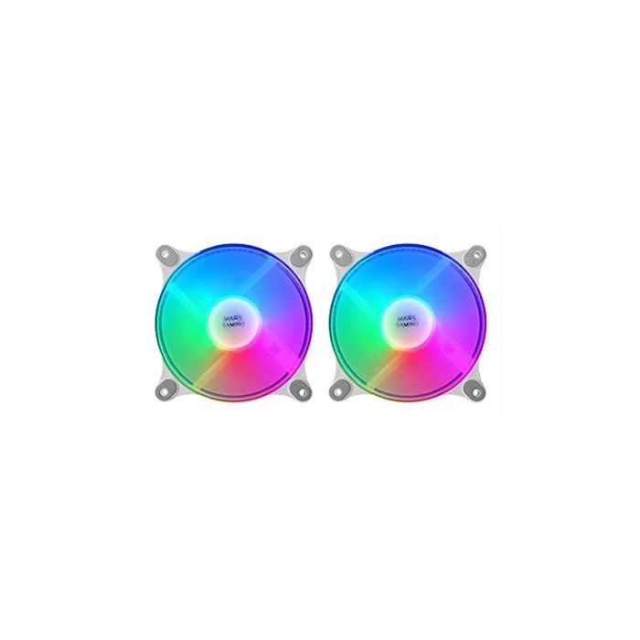 Mars Gaming MFDUOW Pack 2 Ventiladores 120mm FRGB Rainbow 360° Ultra Silenciosos Blancos Anti-vibración 3PIN+4PIN