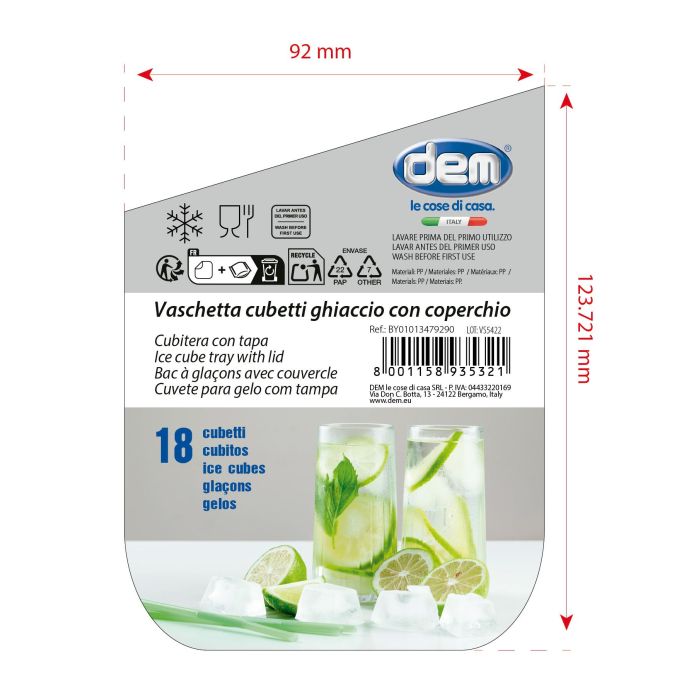 Inde Cubitera con Tapa para 18 Cubitos de Hielo, 25.5 x 11.3 x 3.2 cm (24 Unidades) Inde Cubitera con Tapa para 18 Cubitos de Hielo, 25.5 x 11.3 x 3.2 cm (24 Unidades)