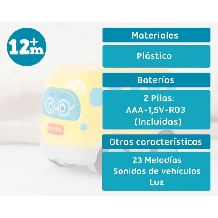 KioKids Bus Escolar de Juguete con Luz y Sonido para Bebés +12 Meses, 23 Melodías y Sonidos, Plástico Amarillo 5