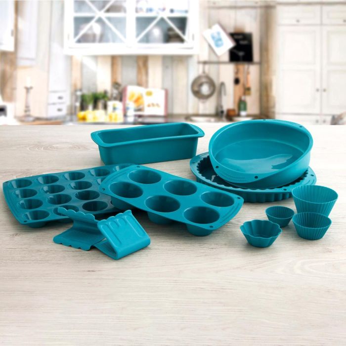 Quid Molde Repostería Silicona Ozon, Pack de 6 Unidades, 26,5x16,6 cm. Apto Horno, Congelador y Lavavajillas. Azul. 1
