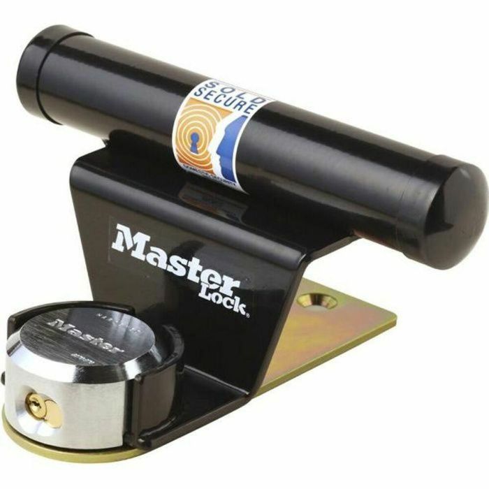 Master Lock Cerradura Antirrobo Puerta Garaje Basculante Barra Acero, Candado Redondo Acero Endurecido, 6 Pasadores Negro