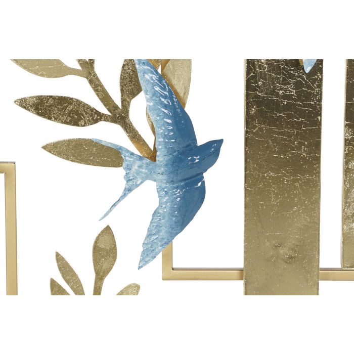 DKD Home Decor Decoración de Pared Glam de Metal con Golondrinas Color Dorado y Azul 72.4 cm Alto, 84.5 cm Ancho, 8.3 cm Profundidad 1
