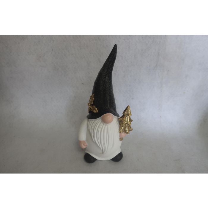 DKD Home Decor Figura de Navidad Gnomo Moderna de Resina Negro, Blanco, Dorado 9 x 11.5 x 24 cm