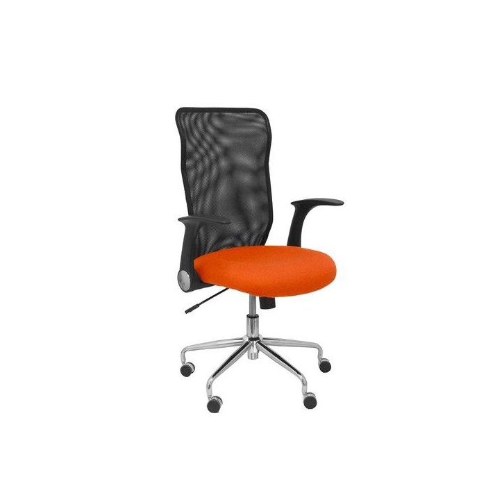 Silla Piqueras Y Crespo Minaya Brazos Retractiles Mecanismo Basculante Ergonomica Respaldo Malla Transpirable Negra Asiento Tapizado Bali Naranja Oscuro