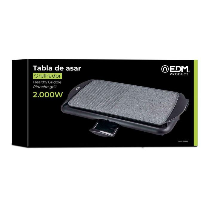 Edm Tabla de asar efecto piedra 2000W, superficie 52x27 cm, temperatura regulable, bandeja recogegrasas, 61.5x31x8 cm Edm Tabla de asar efecto piedra 2000W, superficie 52x27 cm, temperatura regulable, bandeja recogegrasas, 61.5x31x8 cm