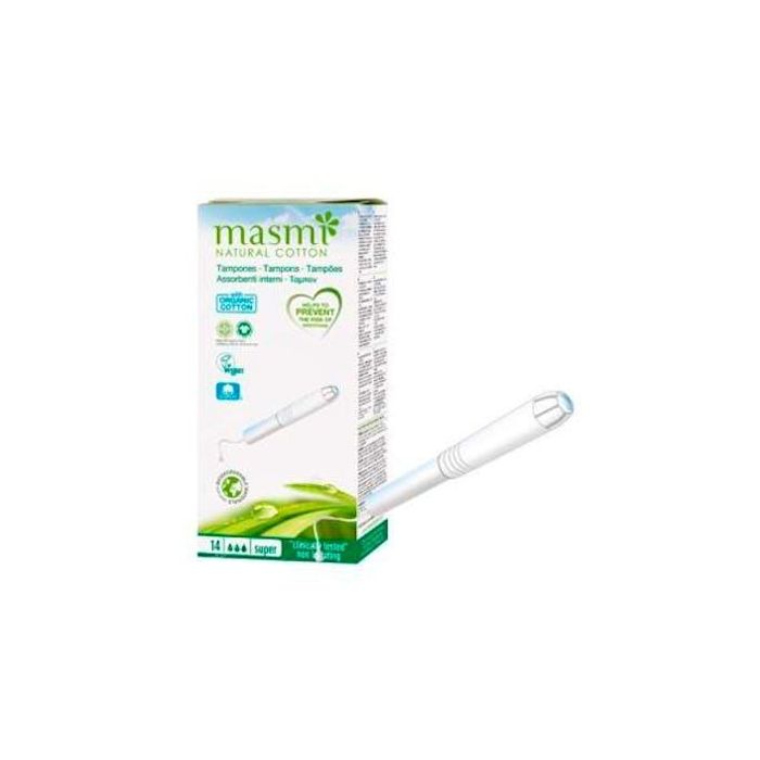 MASMI Tampones Super 14 Ud. Algodón Ecológico con Aplicador Biodegradable, Hipoalergénico