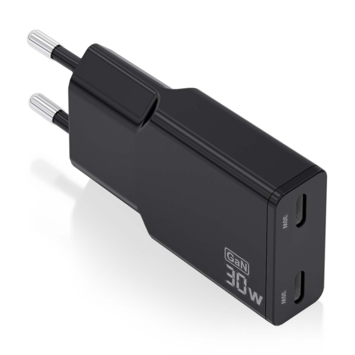 Cargador de Pared GaN Aisens ASCH-30W2P049-BK/ 2xUSB Tipo-C/ 30W/ Negro Cargador de Pared GaN Aisens ASCH-30W2P049-BK/ 2xUSB Tipo-C/ 30W/ Negro