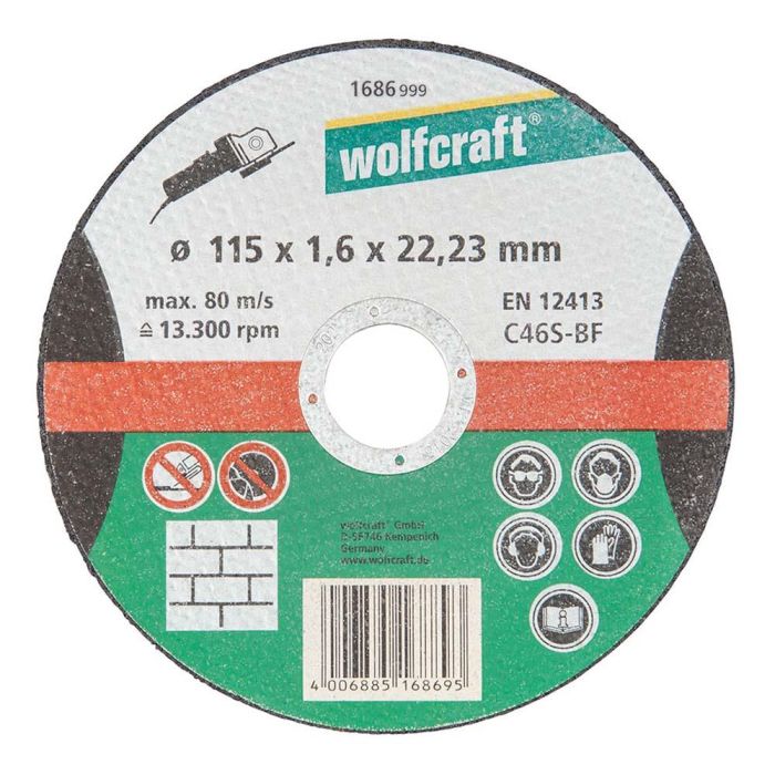 Wolfcraft Disco de corte de precisión para piedra Ø115x1,6x22,23mm 1686999 0 Wolfcraft Disco de corte de precisión para piedra Ø115x1,6x22,23mm 1686999 0
