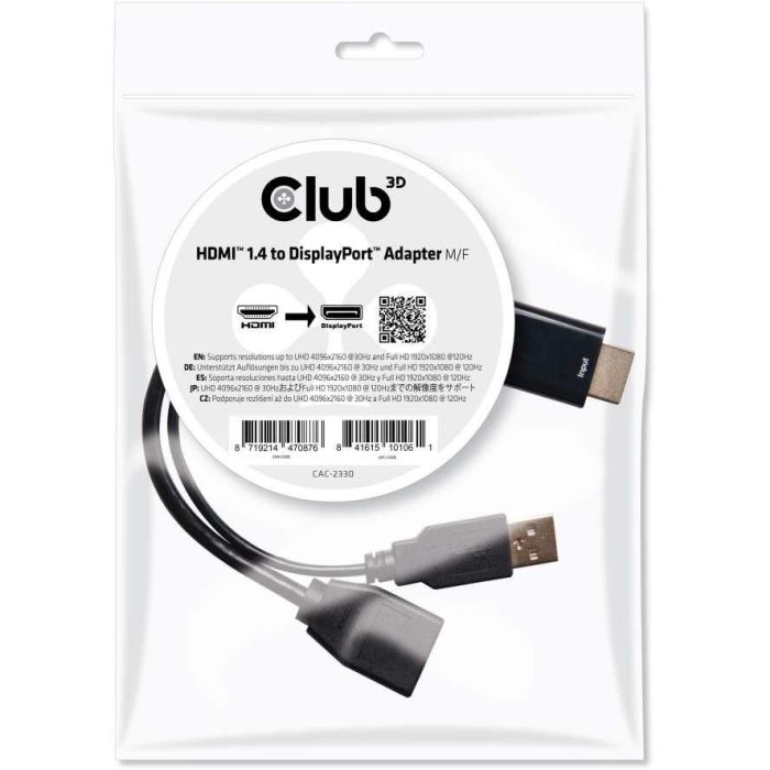 Club3D Adaptador HDMI a DisplayPort Macho/Hembra 4K@30Hz 0.18m Negro Plug & Play 1