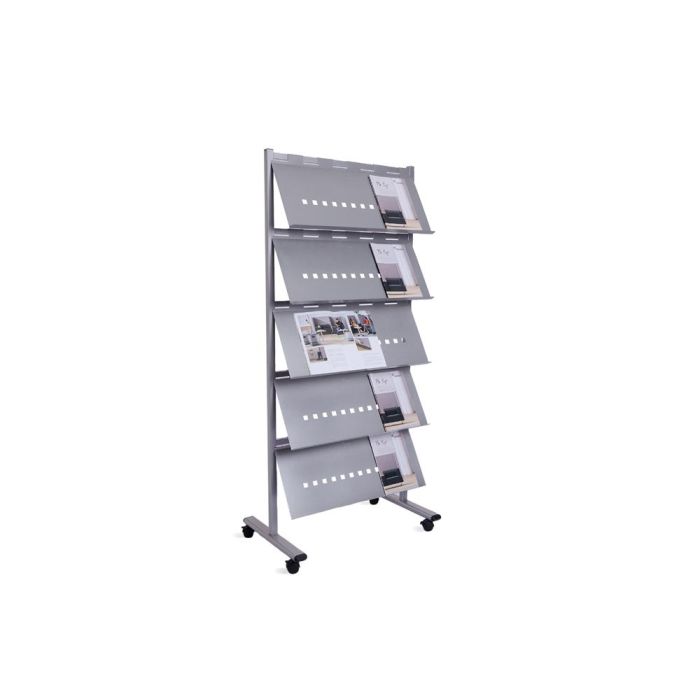 Rocada RD-8320 Separador Móvil Expositor Modular de Acero con 5 Bandejas Metálicas y Ruedas con Freno 185x82x49 cm
