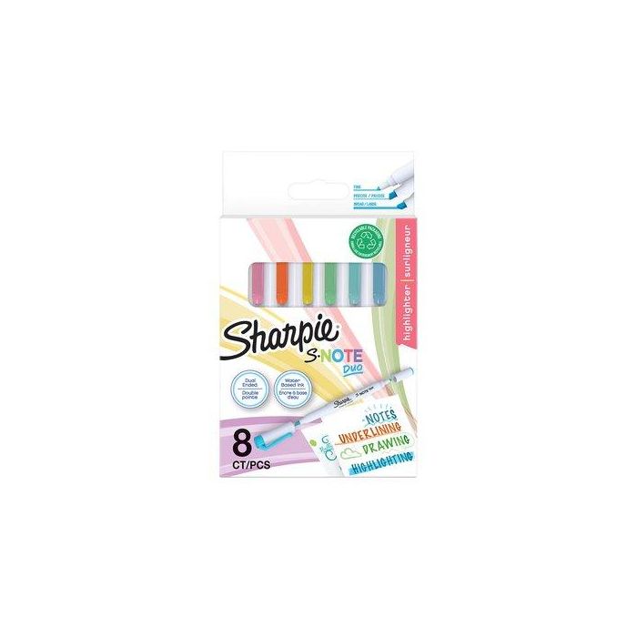 Sharpie Rotuladores Creativos S-Note Duo, Punta Fina y Cincel, Estuche 8 Unidades Colores Surtidos