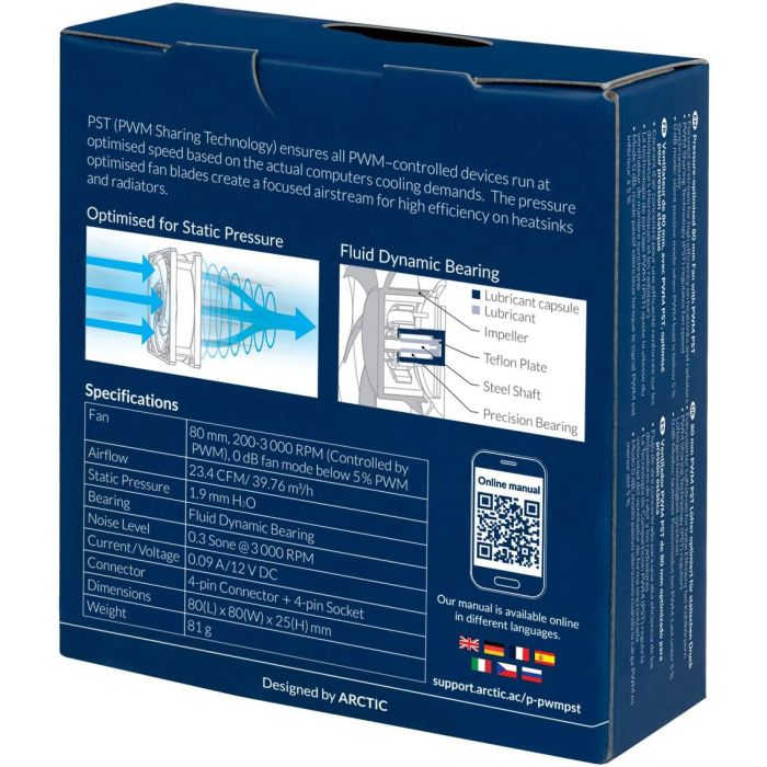 ARCTIC Ventilador Carcasa PC 80mm P8 PWM PST, 200-3000 RPM, Rodamiento FDB, Bajo Ruido 0.3 Sone, Flujo Aire 40.3 m³/h 6