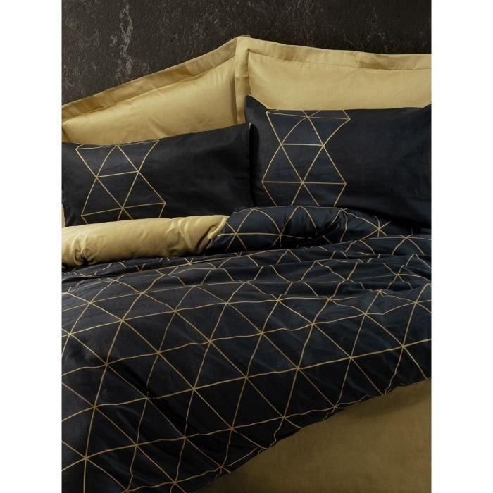Juego de cama - 1 funda nórdica 220x240 cm + 2 fundas de almohada 60x60 cm - 100% algodón - Negro 3 Juego de cama - 1 funda nórdica 220x240 cm + 2 fundas de almohada 60x60 cm - 100% algodón - Negro 3