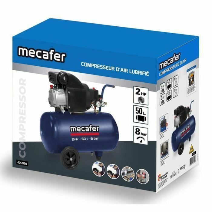 Mecafer 425794 Compresor de aire de 50 litros, 2 HP y 8 bar de presión, azul 2 Mecafer 425794 Compresor de aire de 50 litros, 2 HP y 8 bar de presión, azul 2