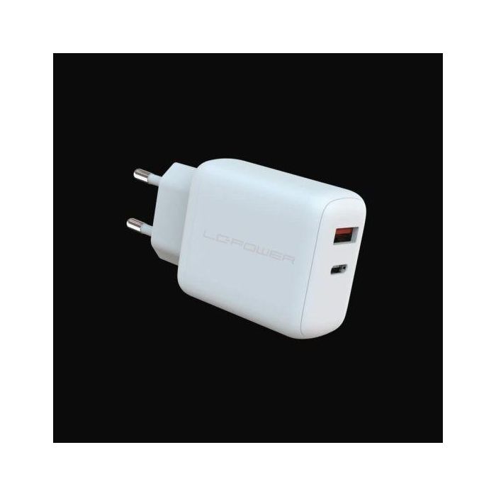 LC-Power LC-GAN-45 Cargador de pared GaN USB-C/USB-A de 45W, Carga Rápida Power Delivery 3.0, Blanco