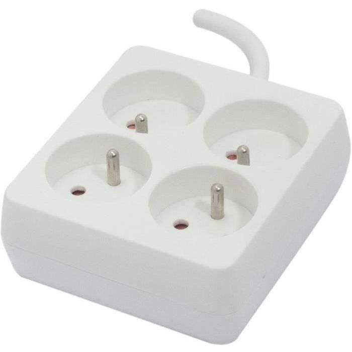 Chacon Bloque Regleta Eléctrica Cuadrada 4 Tomas 16A, Cable 1.5m 3x1.5mm², 3500W 230V - Blanco