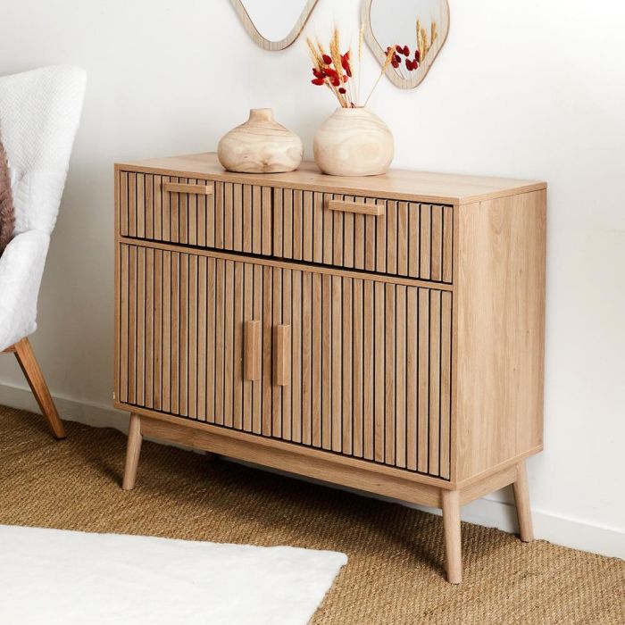 Home Deco Factory Klaus Aparador Almacenamiento, 2 Puertas y 2 Cajones, Mueble Comedor o Dormitorio, MDF Patas Pino Natural 100x35x80 cm 4 Home Deco Factory Klaus Aparador Almacenamiento, 2 Puertas y 2 Cajones, Mueble Comedor o Dormitorio, MDF Patas Pino Natural 100x35x80 cm 4