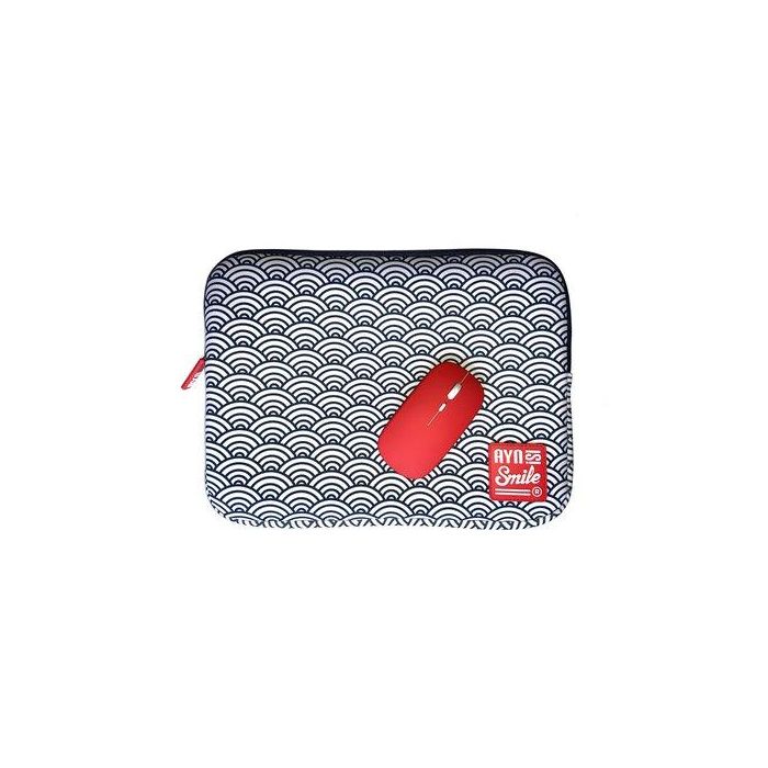 Funda Portatil Smile Sleeve Neopreno 13 Kimono Seigaiha Con Raton Inalambrico