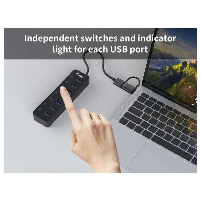 Equip Hub USB-C 3.2 Gen1 7xUSB-A Con Interruptores Adaptador USB-A y Alimentador