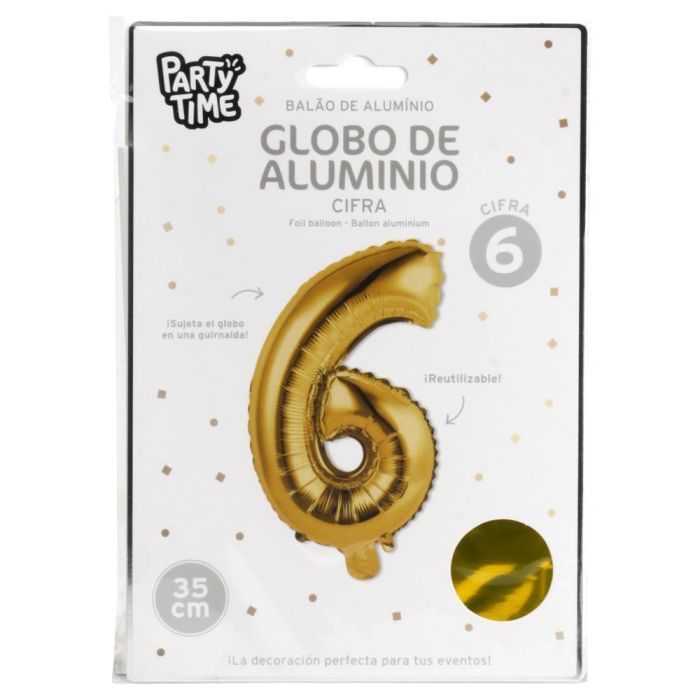 Globo Cifra 6 Oro Party Time altura 35 cm 1 Globo Cifra 6 Oro Party Time altura 35 cm 1