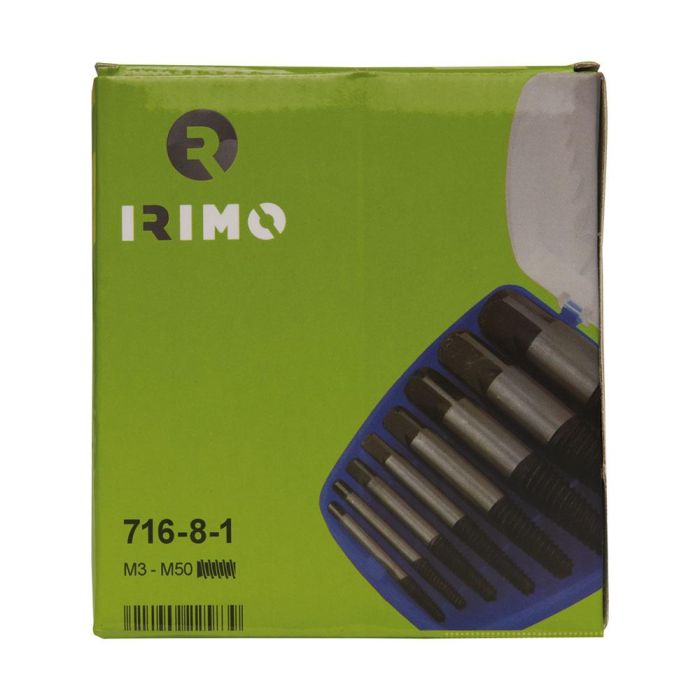 Irimo Juego de 8 Extractores de Espárrago 716-8-1 para Tornillos, Espárragos y Tubos Rotos M3-6 a M30-45 1 Irimo Juego de 8 Extractores de Espárrago 716-8-1 para Tornillos, Espárragos y Tubos Rotos M3-6 a M30-45 1