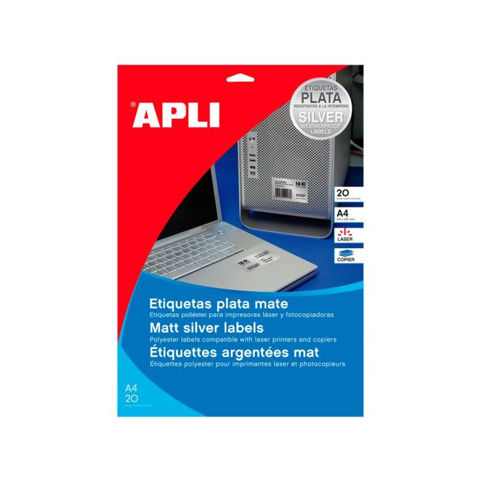 Etiqueta Adhesiva Apli 10071 Metalizada 210x297 mm Para Fotocopiadora Laser Caja 20 Hojas 1