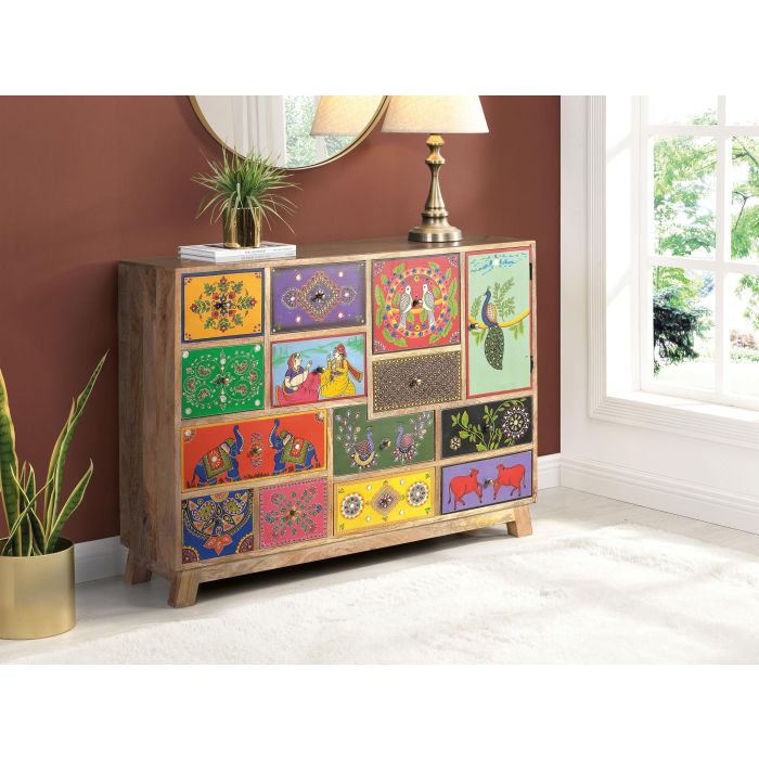 Giner y Colomer Mueble de Madera de Mango Pintado a Mano Multicolor 90x112 cm 5 Giner y Colomer Mueble de Madera de Mango Pintado a Mano Multicolor 90x112 cm 5