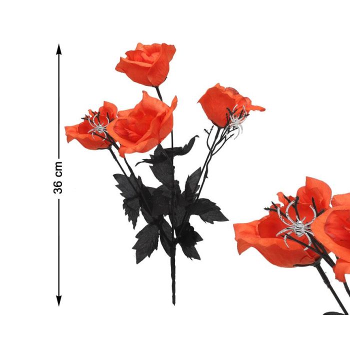 Ramo de Flores Artificiales Naranjas con Telarañas y Tallos Negros para Halloween - Decoración Temática Otoñal